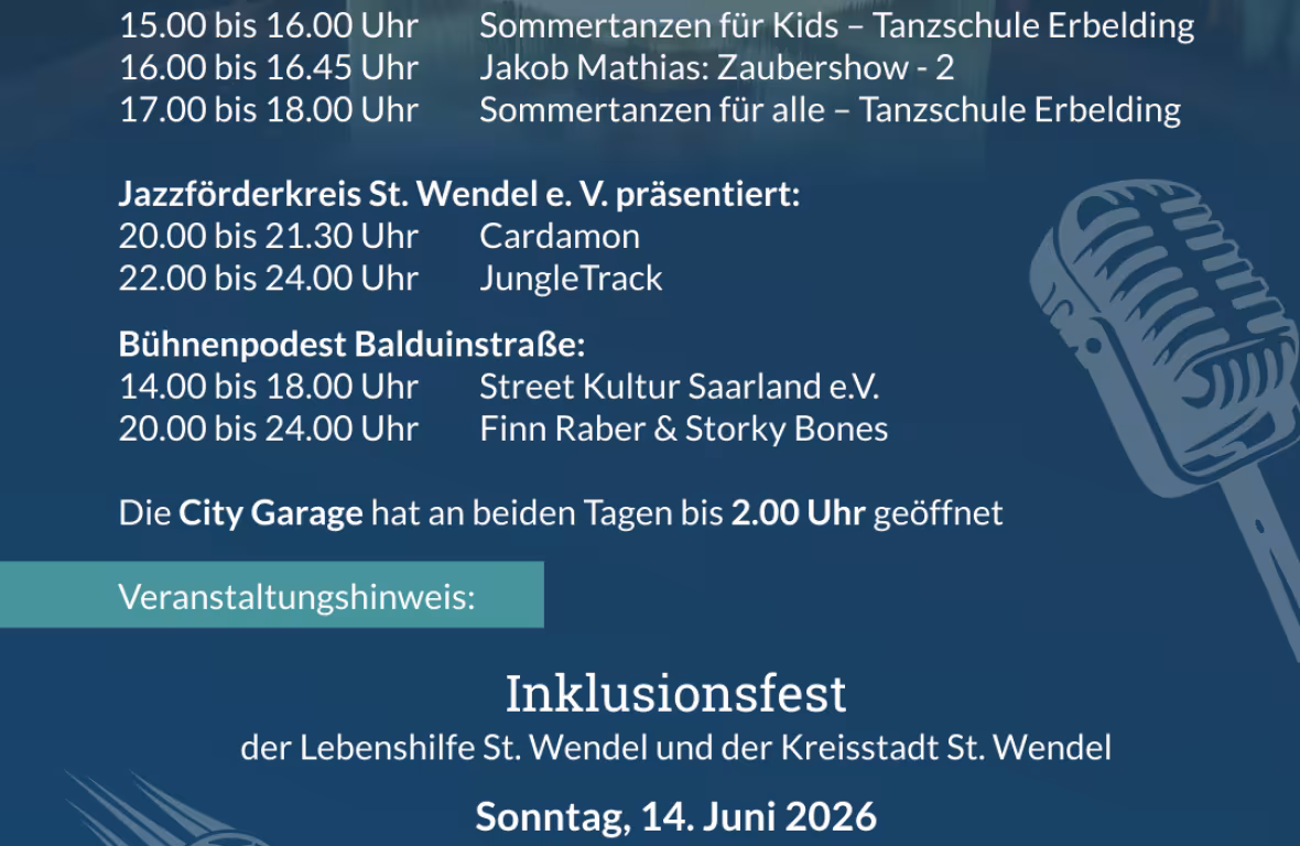 Pogramm des St. Wendeler Stadtfest am 12. und 13. Juni
