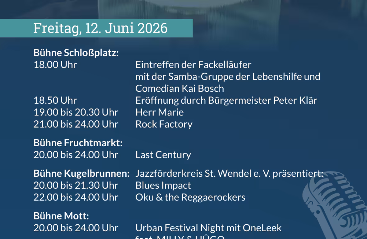 Pogramm des St. Wendeler Stadtfest am 12. und 13. Juni