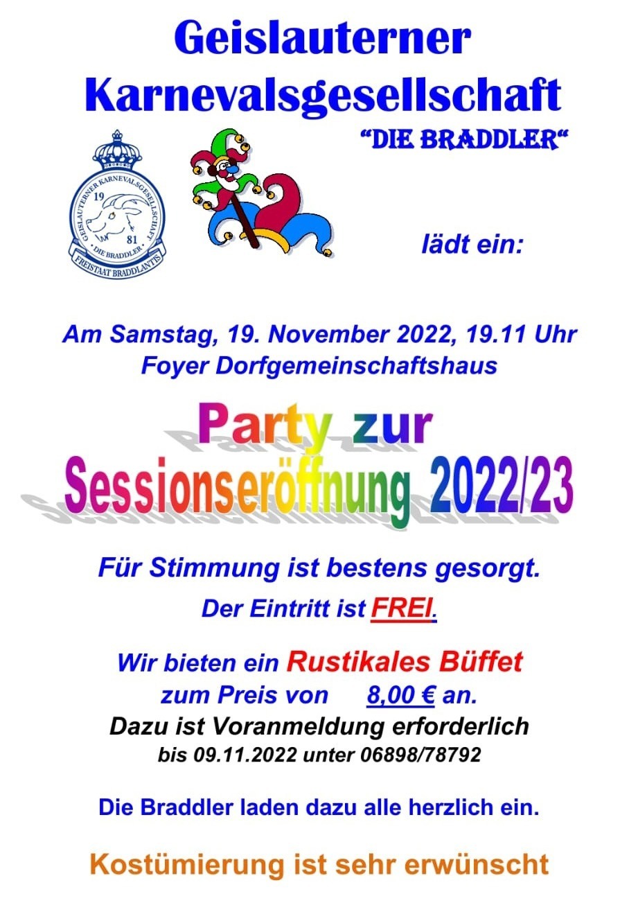 Sessionseröffnung 2022/2023 der KG die Braddler - © die Braddler
